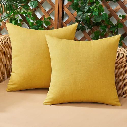 Woaboy 2er Set Outdoor Kissenbezüge Wasserfeste Kissen Wasserdicht Kissenhülle Dekohülle Sofakissen Moderne Couchkissen für Draußer Sofa Balkon Terrasse Garten 45 x 45 cm Gelb