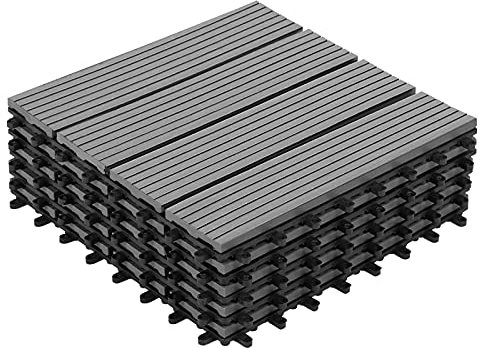 IDMarket - Lot de 5 Dalles de terrasse WODHY clipsables Bois Composite Gris 30 x 30 cm
