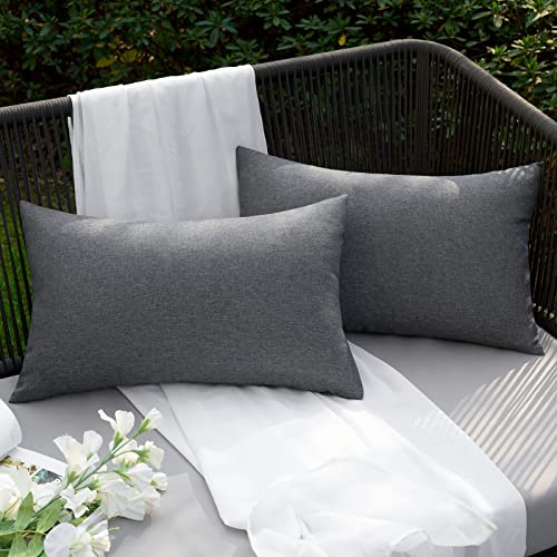 EMEMA Kuddöverdrag, utomhus, vattentät, soffkudde, dekorativ kudde, kuddfodral av polyester för trädgård, soffa, vardagsrum, säng, 2-pack, 30 x 50 cm, mörkgrå