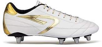 Club Rugby | Scarpe da Rugby in Pelle di Vitello | Suola con Tacchetti in Alluminio 8 Studs, Plantare Anatomico Antishock | Stabilità e Comfort per Mischia e Gioco su Erba Naturale | Made in Italy