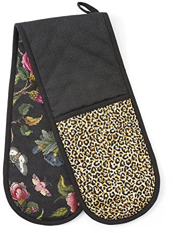 Spode Creatures of Curiosity Double Oven Glove Dark Floral Leopard