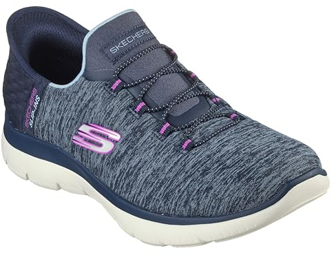 Skechers Women's Summits Hands-Free Slip-Ins – Memory Foam Insole, Heel Pillow, Vegan Materials Sneaker, Navy Purple, 12 Wide