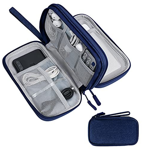 Skycase Kabeltasche,kabel organizer tasche,Elektronikzubehör Organizer,Tragbare Kabelorganizer,Doppelte Kabel Tasche für Elektronische Accessoires USB Powerbank SD-Karte Ladekabel,21x12.7x6.6 cm,Blau