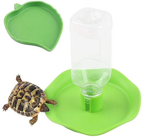 Taozoey Reptilien Wasserspender, 2 Stück Schildkröten Wasserschale Set, Automatisierte Futterspender + Futternapf, Reptilien Zubehör für Schildkröte, Eidechse, Hamster, Schlange