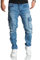 REPUBLIX Herren Cargo Jeans Regular Slim Denim Hose Destroyed R7977 Hellblau W34/L30