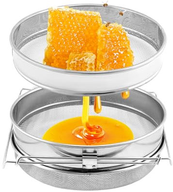 QWORK® Edelstahl Honigsieb Doppel-Sieb, 24 cm Durchmesser, mit Verstellbarem Griff für Eimer 24-40 cm