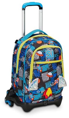 SJ Gang School Trolley Jack 3 Wheels, Blue, Go to Space, 3 in 1, Triple Use, Backpack with Detachable Trolley, Bottle Pocket and Crossover System, Elementary School Backpack, Child Backpack, blue,