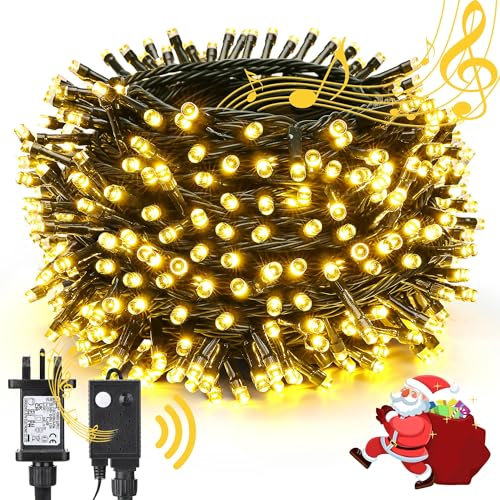 NEXVIN Christmas Tree Lights - 20M 200 LED Plug in Fairy Lights with Christmas Music, Motion Sensor Decorations for Outdoor Indoor Garden Wedding Party - Warm White