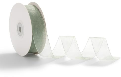 AOKSUNOVA Cinta de organza eucalipto verde 2,5 cm x 45 m, cinta de lazo para bodas y regalos