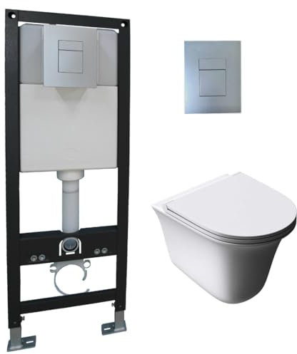 Durovin Bathrooms Modern Streamline Wall Hung Toilet Pan with 1.16M Concealed Cistern Frame (Only Cistern Frame)