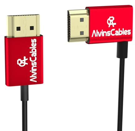 Alvin's Cables 8K 2.1 HDMI-kabel 48 Gbit/s High Speed Φ2,4 mm ultratunn HDMI för Canon C70, Sony A7 A9, Blackmagic Camera, Atomos, SmallHD, vänster vinkel till rak 1 m