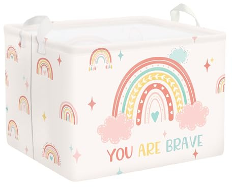 HUUMONSS Boho Rainbow Baby Laundry Hamper Collapsible Clothes Kids Storage Basket Large Girls Gift Toy Box Bin for Nursery Room, Pink, 36L