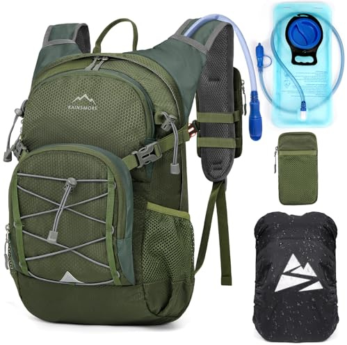 RAINSMORE Hydration Backpack with 2L Hydration Bladder Lightweight Insulated 18L Hiking Backpack with Rain Cover for Men Women Water Backpack for Running Cycling Biking Climbing