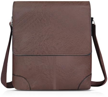 AfitLulu Bolso Bandoleras Hombre 4 Bolsillos Bolso Mano, Solapa Bolsos Hombre Piel con Correa Ajustable, Bolsos Cruzado con Cremallera y Magnética, Adecuada para Negocios y Ocio (Marrón)