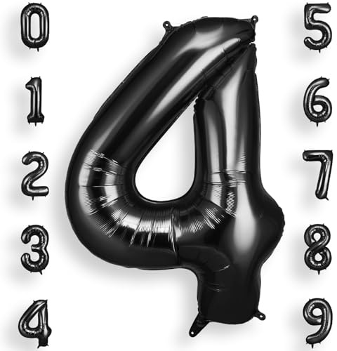 AOOSU Black Helium Balloons, 40 Inches Number Balloons 4, Foil Birthday Balloon for Birthday Anniversary Wedding Party Decorations Celebration Supplies for Girls Women Men Boys