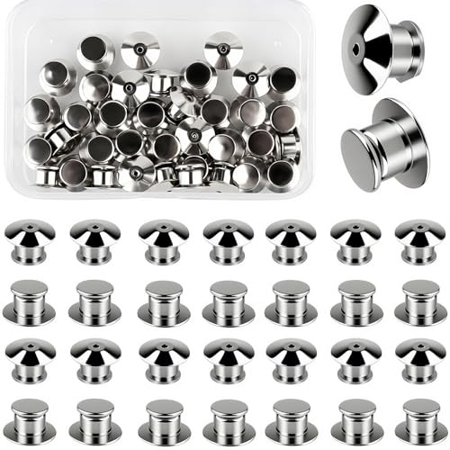 50 Pezzi Chiusure a Perno in Metallo, Chiusure di Sicurezza per Spille e Badge, Perno di Bloccaggio Ferma Spille, Locking Pin Backs in Scatola Trasparente per Artigianato e Gioielli Fai-da-Te,Argento