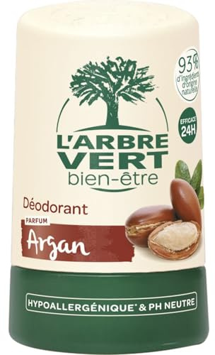 L'ARBRE VERT – Déodorant Bille Hypoallergénique, Douceur Argan & Hamamélis, Protection Naturelle (Roll-on) - lot de 3 - Vendu par Lot