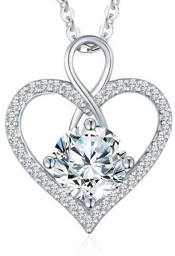 LOUISA SECRET Necklaces for Women Infinity Heart Eternal Mini Heart Moissanite Necklace 925 Sterling Silver Pendant,Gifts for Women/Wife/Her/Mum Anniversary Birthday Mothers Day Christmas Valentines