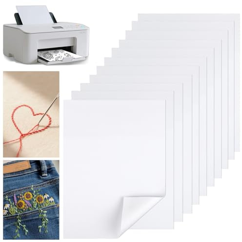 Kievano Lot de 10 Non-tissés à Broder A4, solubles dans l'eau, Autocollants, imprimables, pour Machine à Broder et Broderie à la Main, Tissu Non tissé Soluble dans l'eau, idéal pour la Broderie DIY