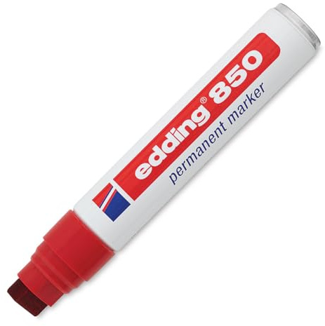 edding 850 Permanent Marker - Red - 1 Pen - Chisel Tip 5-15 mm - for Bold Markings - Waterproof, Quick-Drying, Smear-Proof Pens - for Cardboard, Plastic, Glass, Wood, Metal and Fabric