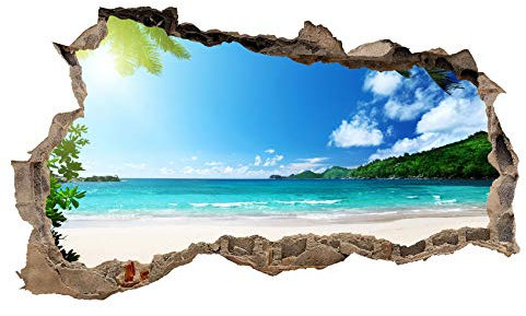 3D Wandtattoo Mauerloch Wandsticker Wandaufkleber Durchbruch Städte Landschaft Abenteuer selbstklebend H 60 x B 100 Schlafzimmer Wohnzimmer (WL07 Beach)