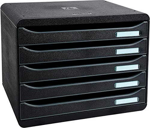 Exacompta 308714D Ablagebox Glossy Querformat mit 5 Schubladen für DIN A+ Dokumente. Belastbare Schubladenbox mit hoher Kapazität für mehr Platz Big Box Plus Horizon Blauer Engel schwarz