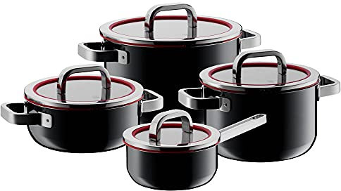 WMF Fusiontec Functional Topfset Induktion 4-teilig, Glasdeckel mit Abgießfunktion, High-Tech Keramik, Kochtopf Set nickelfrei, kratzfest, schwarz