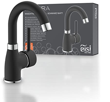 EISL NI075FUTBCR Waschtischarmatur Futura, Badarmatur, Wasserhahn Bad mit Energiesparfunktion, 360° schwenkbar, Einhebelmischer Schwarz matt/Chrom