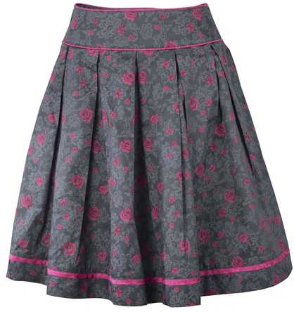 Ramona Lippert® - Falda para traje regional Anne gris rosa con flores con cremallera y bolsillo para falda - Falda tradicional - Falda para traje regional, por ejemplo, Oktoberfest, longitud de la