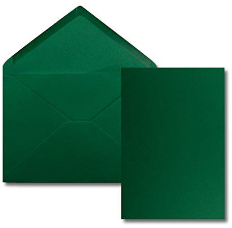 25 Stück Karte mit Umschlag Set - Einzel-Karten Din A5-14,8 x 21 cm dunkelgrün mit Brief-Umschlägen Din C5-15,4 x 22 cm dunkelgrün - Nassklebung