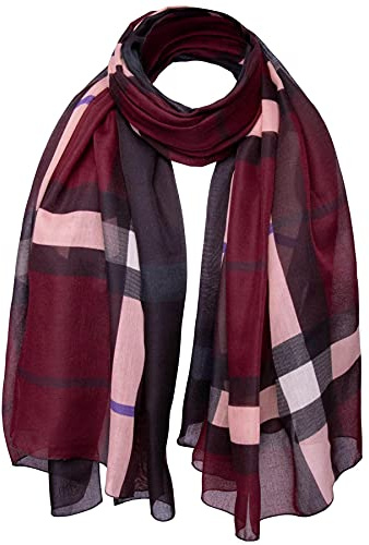 Basic Sense Luxurious Reversable Traditional Ombre Giant Tartan Checked Oversized Lightweight Shawl Scarf, Burgundy