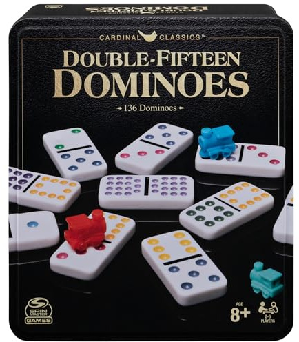 Spin Master Games, Cardinal Classics Double 15 Dominoes Set in Storage Tin, Family Board Games, 2-6 Players, for Ages 8 & Up
