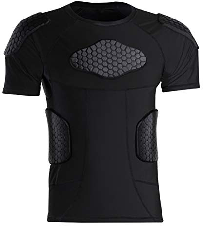Men’s Protective Gear Chest Rib Shoulder Back Guards Sports Shock Rash Guard Compression Padded Shirt for Baseball Football Soccer Rugby Volleyball Bicycle L