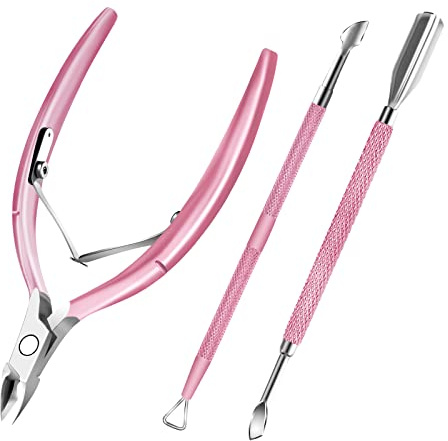 Cuticle Trimmer with Cuticle Pusher and Scissors, Cuticle Remover Professional Durable Pedicure Manicure Tools, Stainless Steel Cuticle Nipper Cutter Clipper for Fingernails and Toenails (Pink)