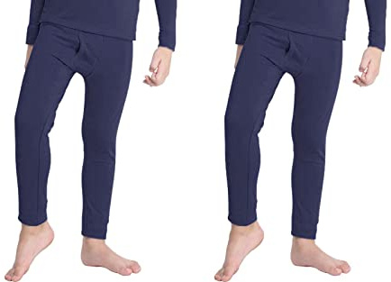 orbiz Paquete de 2 ropa interior térmica unisex para niños y niñas, pantalones largos (parte inferior), pantalones cálidos de invierno, azul marino, 7-8 años