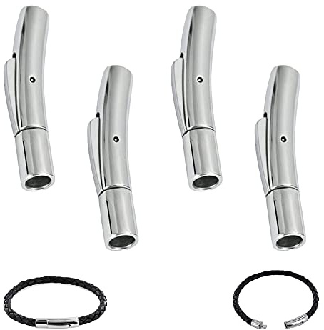 Rebanky 4 Pcs Chiusure per Collane e Bracciali in Pelle - Cavo Fine Tappo per Cordoncino, Gioielli, Catene - Argento, 4mm
