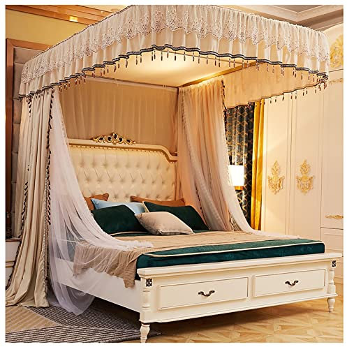 ZMYJTO Prinzessin Bettvorhang Himmelbett Vorhänge mit U-förmiger Schienenhalterung Moskitonetz für Queensize-Bett für Mädchen Erwachsenes Geschenk (Größe: 200 x 150 x 215 cm, Farbe: Gold)