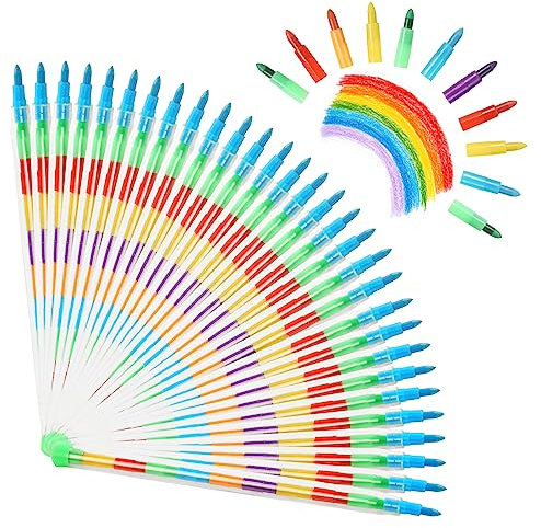 Vicloon Wachsmalstifte, 30 Stück Stapelbare Buntstifte Kinder, Baustein Buntstifte 11 Farben, Kinder Malstifte Spielzeug für Kinder Malerei Geschenk Büro Schulbedarf