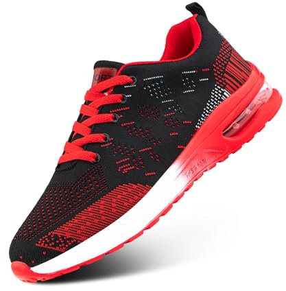 Hitmars Trainers Men's Running Shoes Women's Sports Shoes Platform Trainers Tennis Shoes Air Jogging Running Shoes Lightweight Outdoor Black White EU 36-47, Gl3 Trainers Black Red, 10 UK