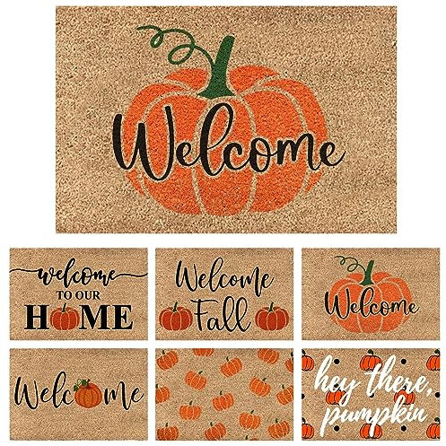 Fußmatte Kokos Halloween - 40x60cm - Türmatte mit Kürbisse Muster - Halloween Dekoration - rutschfest Schmutzfangmatte - Willkommens Fussmatte für Innen und Außen, Flur, Terrasse