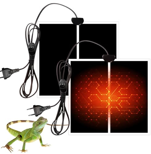 SPORWAY Tapis chauffant pour reptile 2 pièces, Tapis chauffant pour terrarium, Coussin chauffant réglable pour reptiles avec régulateur de température pour reptiles, tortues, serpents, lézards, geckos