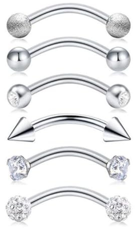 LYITZW 6 PCS Piercing Sopracciglio Acciaio Chirurgico Anello Helix Multiuso Curvo Barbell Orecchio Rook Orecchini Piercing,Curved Barbells Piercing Orecchini