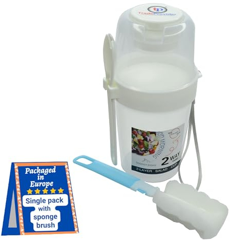 Återanvändbara yoghurtkoppar med lock svampborste gaffel snodd 20 oz klar 3 i 1 spannmålsgryta sallad juice mjölk kopp 100 % BPA-fri frukostskål från TradeProvider® (vit)