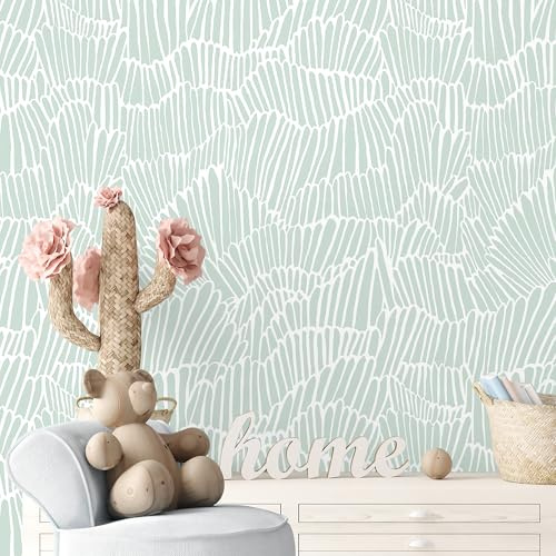 Guvana Papel tapiz moderno de 17.3 x 394 pulgadas, papel tapiz de rayas verdes, papel tapiz removible bohemio para dormitorio, baño, papel tapiz adhesivo verde y blanco