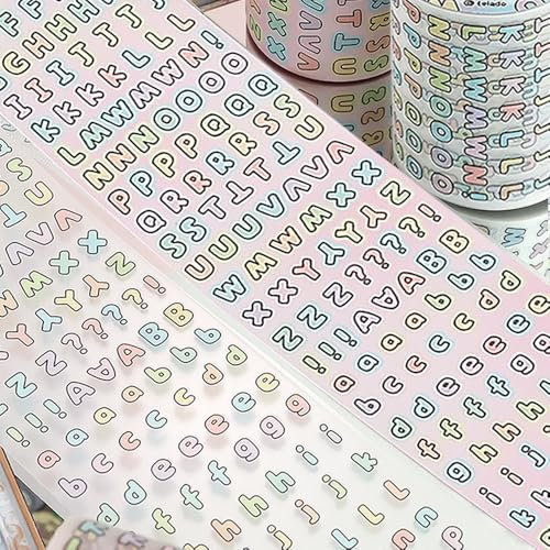 2 Rollen Graffiti Buchstaben Aufkleber Scrapbook Zubehör Washi Tape Set, 5m/Rolle PET Klebebuchstaben Scrapbook Stickers Buntes Klebeband Scrapbooking Sticker Aesthetic Alphabet Journaling Washitape