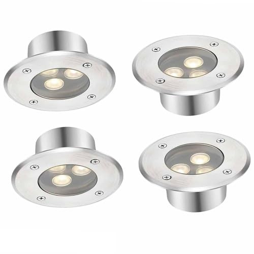 4 Luces LED Sumergibles Para Piscina - IP68 Luz Subacuática, Luz LED Enterrada De 3W, Focos Empotrables Redondos Ultrafinos Para Paisajes De Fuentes, Iluminación Subacuática Para Estanques(Warm White,