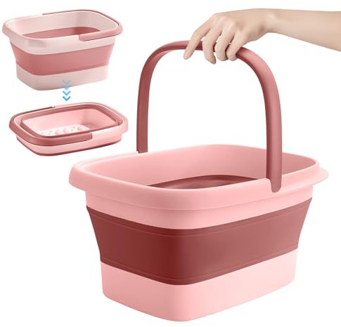 Cuenco grande de plástico para spa y pedicura, para pedicura, para pedicura, desintoxicación y masaje, perfecto para remojar tus pies, uñas y tobillos (White) (Fold-Pink)