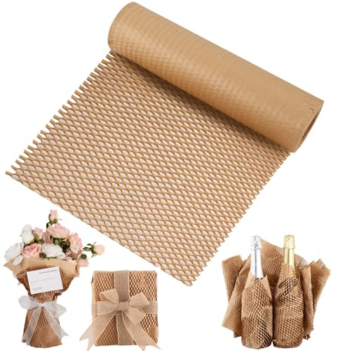 Honeycomb Packaging Paper Roll 100M x 30cm, Alternative to Bubble Wrap, Reusable Wrapping Paper for Shipping, Moving, Breakables and Gift