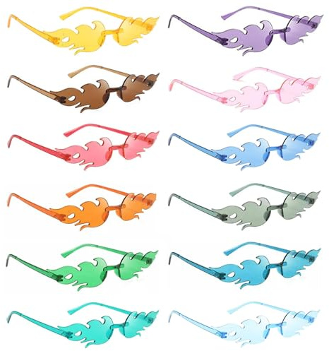 dogmoon 12 paires de lunettes de soleil en forme de flamme, lunettes de fête, lunettes de fête amusantes, lunettes de soleil hippies sans monture en forme de flamme pour hommes et femmes, accessoires