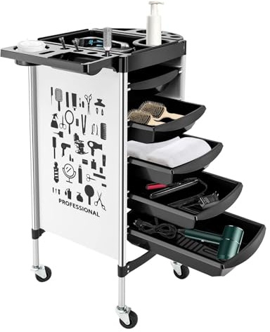 WENFEN Storage Trolley,Salon Hairdresser Trolley,6-Tier Hairdressing Trolley, Multipurpose Cart with 5 Drawers and Wheels, Storage Trolley for Hairdressers and Beauty Salons(White)